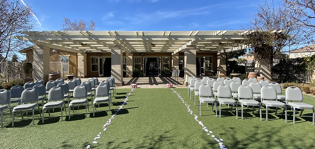 Patio set up for a wedding.